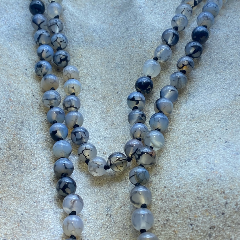Vintage Agate Jumprope Beaded Necklace 46 Inch